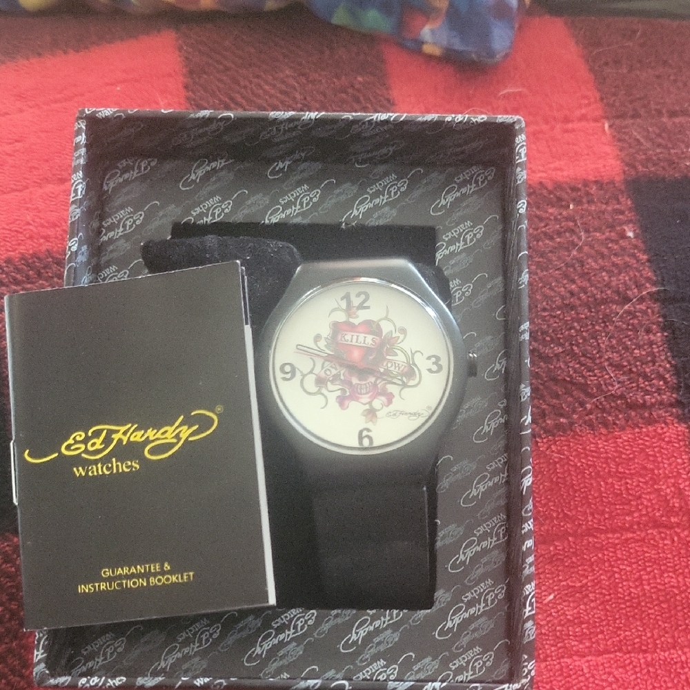 Ed Hardy Black and White Watch with Tattoo Art Boxed Rare One Size